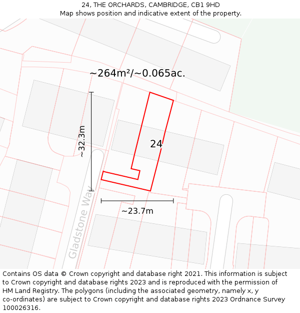 24, THE ORCHARDS, CAMBRIDGE, CB1 9HD: Plot and title map