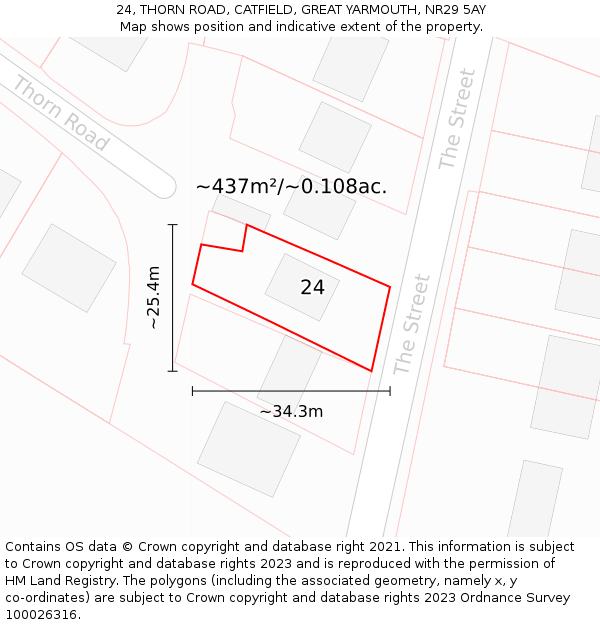 24, THORN ROAD, CATFIELD, GREAT YARMOUTH, NR29 5AY: Plot and title map