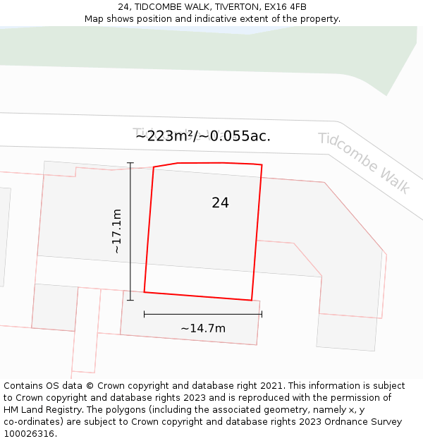 24, TIDCOMBE WALK, TIVERTON, EX16 4FB: Plot and title map
