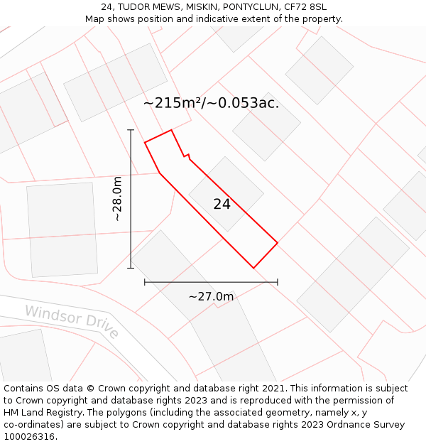 24, TUDOR MEWS, MISKIN, PONTYCLUN, CF72 8SL: Plot and title map