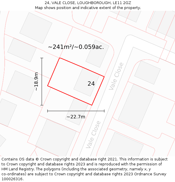 24, VALE CLOSE, LOUGHBOROUGH, LE11 2GZ: Plot and title map