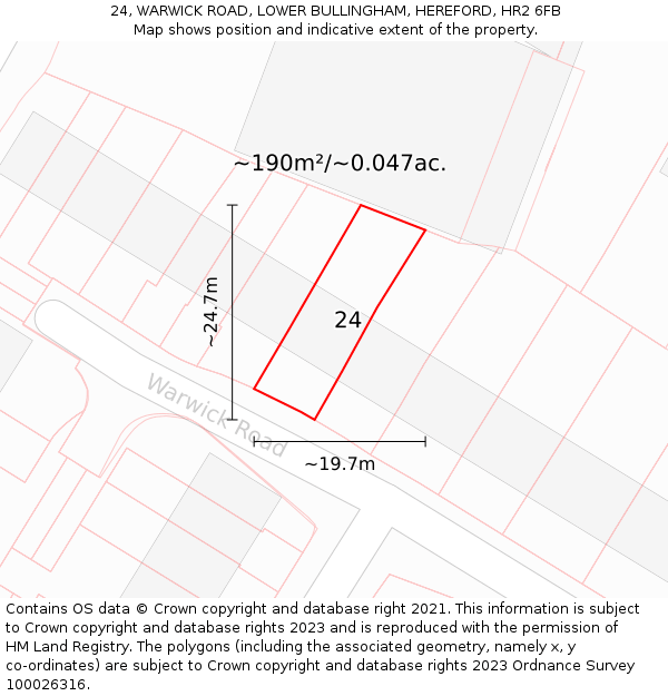 24, WARWICK ROAD, LOWER BULLINGHAM, HEREFORD, HR2 6FB: Plot and title map