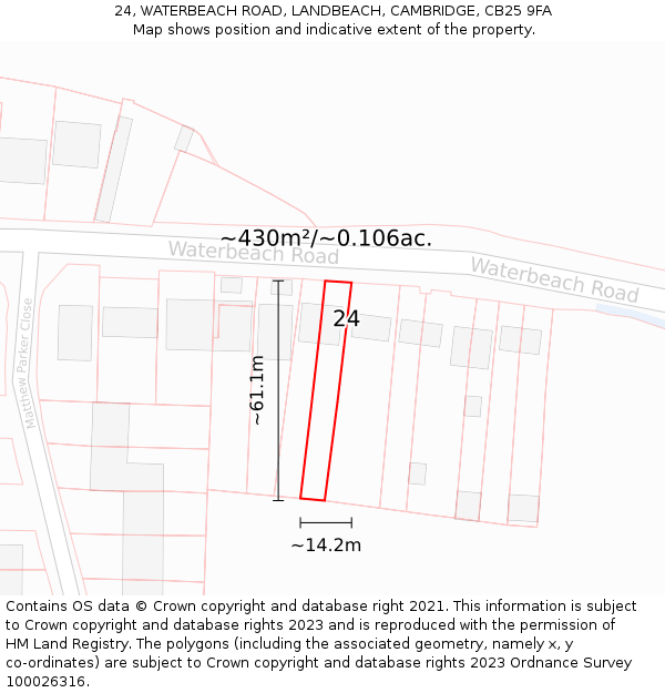 24, WATERBEACH ROAD, LANDBEACH, CAMBRIDGE, CB25 9FA: Plot and title map