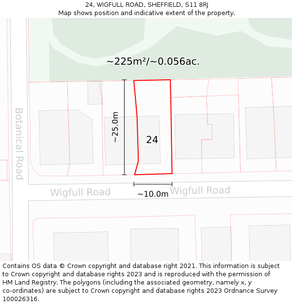 24, WIGFULL ROAD, SHEFFIELD, S11 8RJ: Plot and title map