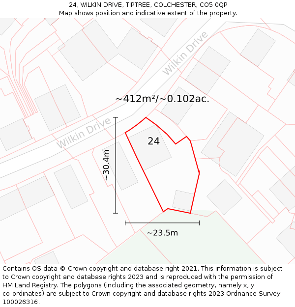 24, WILKIN DRIVE, TIPTREE, COLCHESTER, CO5 0QP: Plot and title map