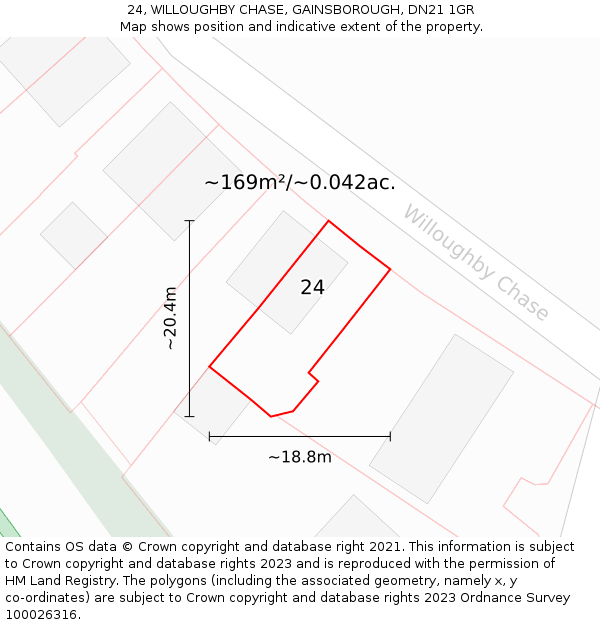 24, WILLOUGHBY CHASE, GAINSBOROUGH, DN21 1GR: Plot and title map