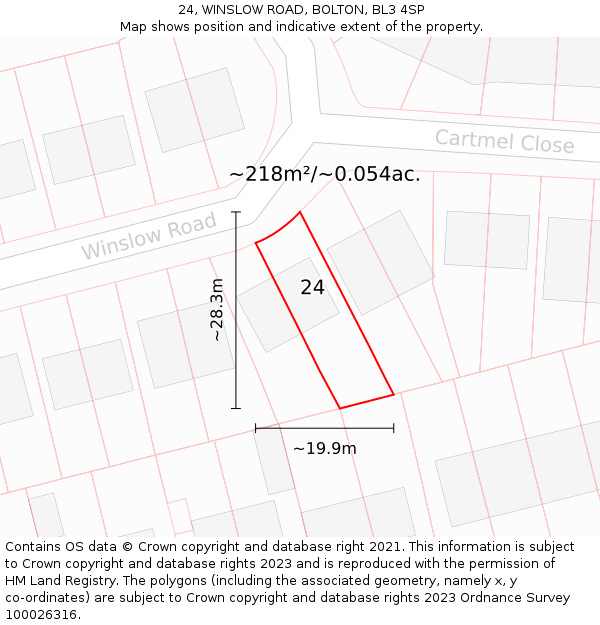 24, WINSLOW ROAD, BOLTON, BL3 4SP: Plot and title map