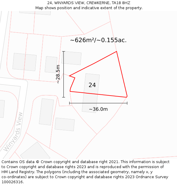 24, WINYARDS VIEW, CREWKERNE, TA18 8HZ: Plot and title map