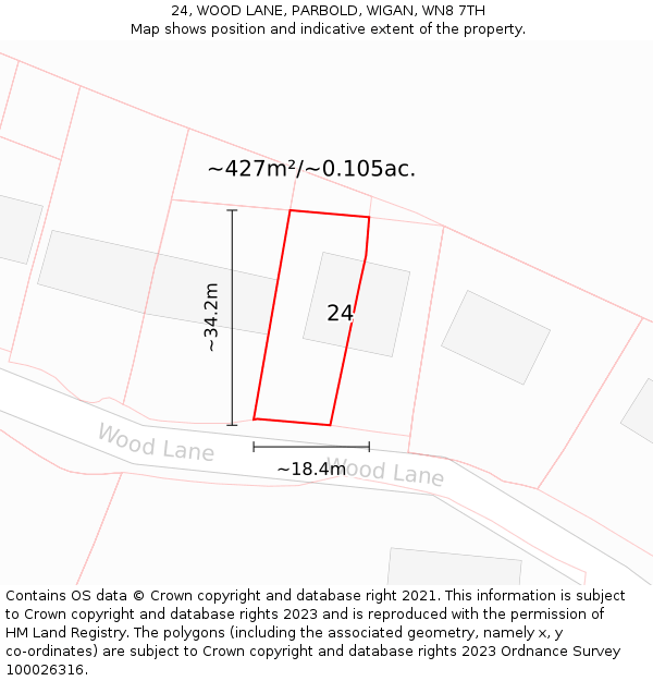 24, WOOD LANE, PARBOLD, WIGAN, WN8 7TH: Plot and title map