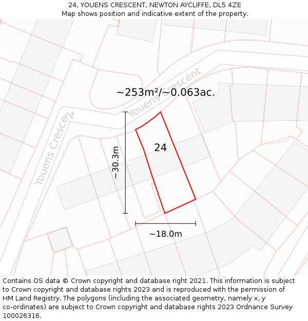 24, YOUENS CRESCENT, NEWTON AYCLIFFE, DL5 4ZE: Plot and title map