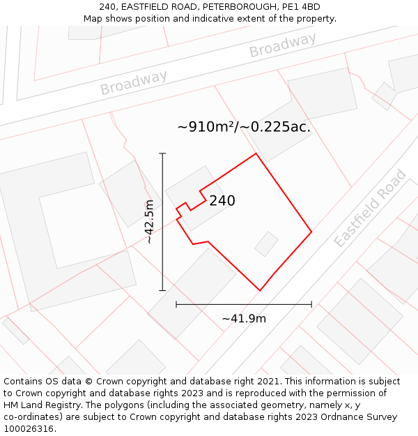 240, EASTFIELD ROAD, PETERBOROUGH, PE1 4BD: Plot and title map