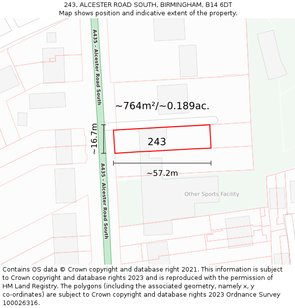 243, ALCESTER ROAD SOUTH, BIRMINGHAM, B14 6DT: Plot and title map