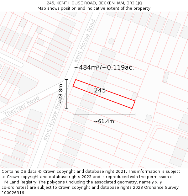 245, KENT HOUSE ROAD, BECKENHAM, BR3 1JQ: Plot and title map