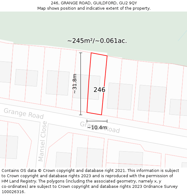 246, GRANGE ROAD, GUILDFORD, GU2 9QY: Plot and title map