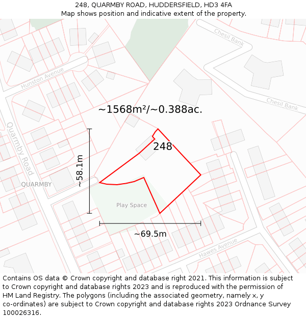 248, QUARMBY ROAD, HUDDERSFIELD, HD3 4FA: Plot and title map