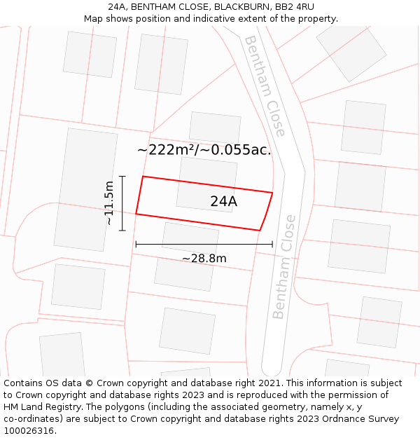 24A, BENTHAM CLOSE, BLACKBURN, BB2 4RU: Plot and title map