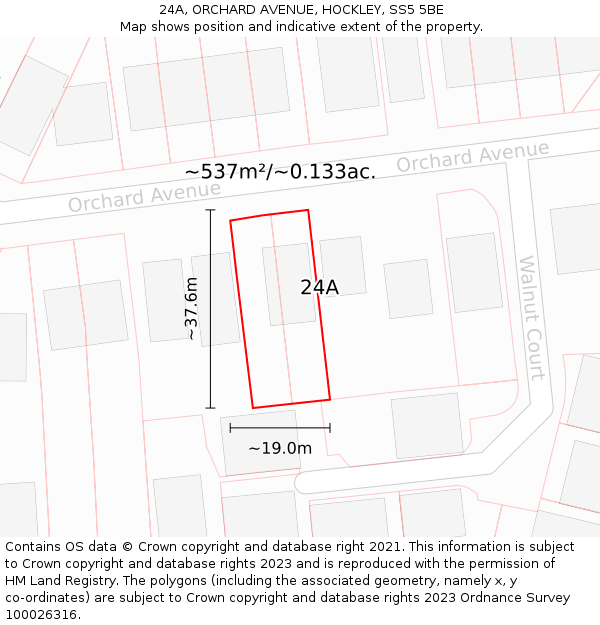 24A, ORCHARD AVENUE, HOCKLEY, SS5 5BE: Plot and title map