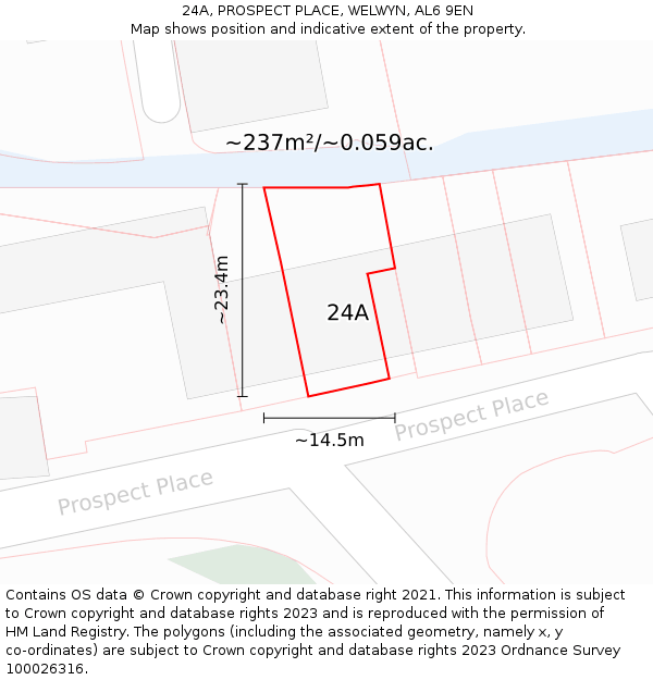 24A, PROSPECT PLACE, WELWYN, AL6 9EN: Plot and title map