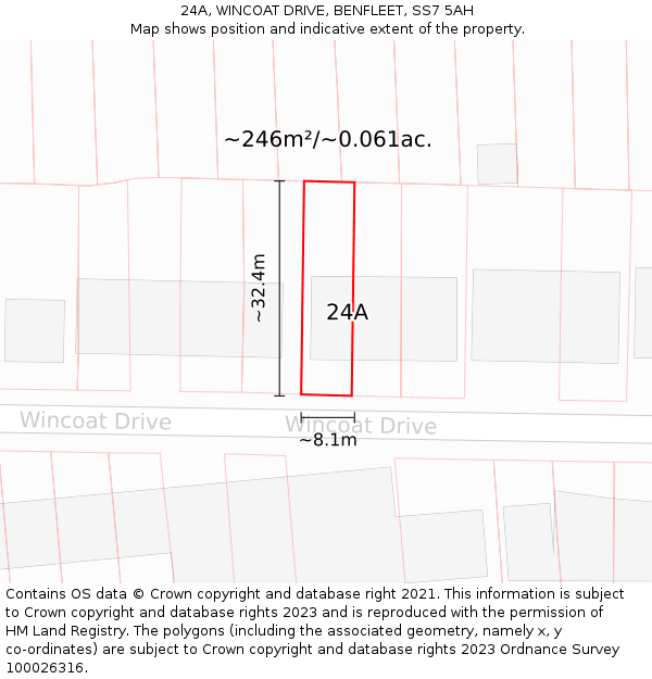 24A, WINCOAT DRIVE, BENFLEET, SS7 5AH: Plot and title map