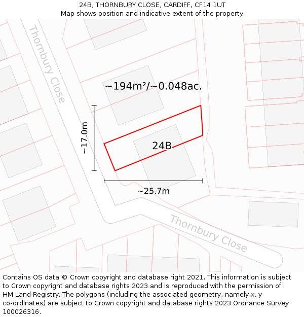 24B, THORNBURY CLOSE, CARDIFF, CF14 1UT: Plot and title map