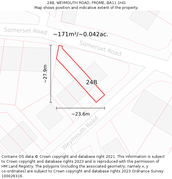 24B, WEYMOUTH ROAD, FROME, BA11 1HG: Plot and title map