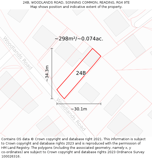 24B, WOODLANDS ROAD, SONNING COMMON, READING, RG4 9TE: Plot and title map