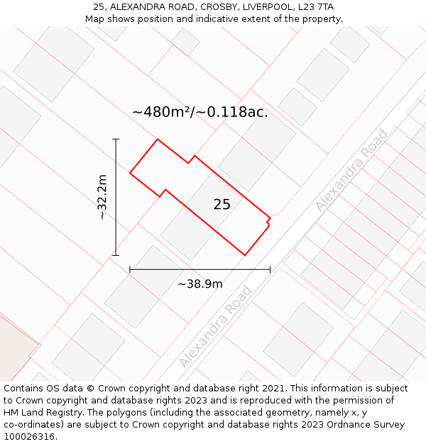 25, ALEXANDRA ROAD, CROSBY, LIVERPOOL, L23 7TA: Plot and title map