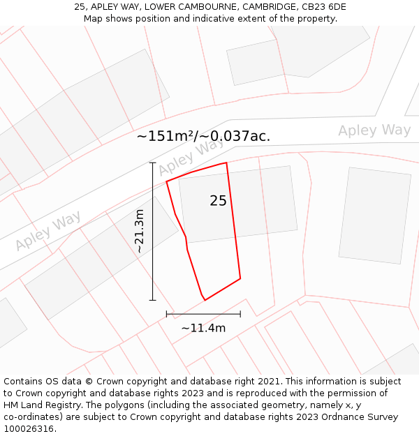 25, APLEY WAY, LOWER CAMBOURNE, CAMBRIDGE, CB23 6DE: Plot and title map