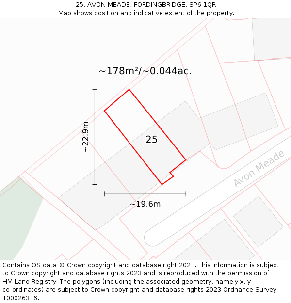 25, AVON MEADE, FORDINGBRIDGE, SP6 1QR: Plot and title map