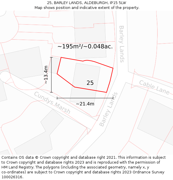 25, BARLEY LANDS, ALDEBURGH, IP15 5LW: Plot and title map