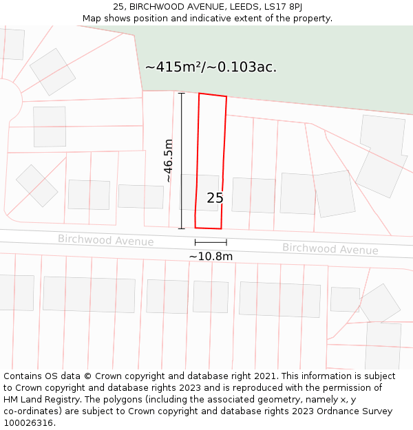 25, BIRCHWOOD AVENUE, LEEDS, LS17 8PJ: Plot and title map