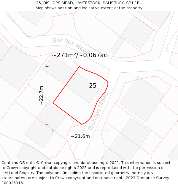 25, BISHOPS MEAD, LAVERSTOCK, SALISBURY, SP1 1RU: Plot and title map