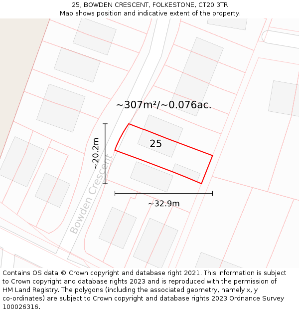 25, BOWDEN CRESCENT, FOLKESTONE, CT20 3TR: Plot and title map