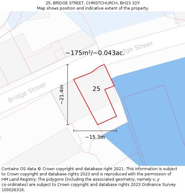 25, BRIDGE STREET, CHRISTCHURCH, BH23 1DY: Plot and title map