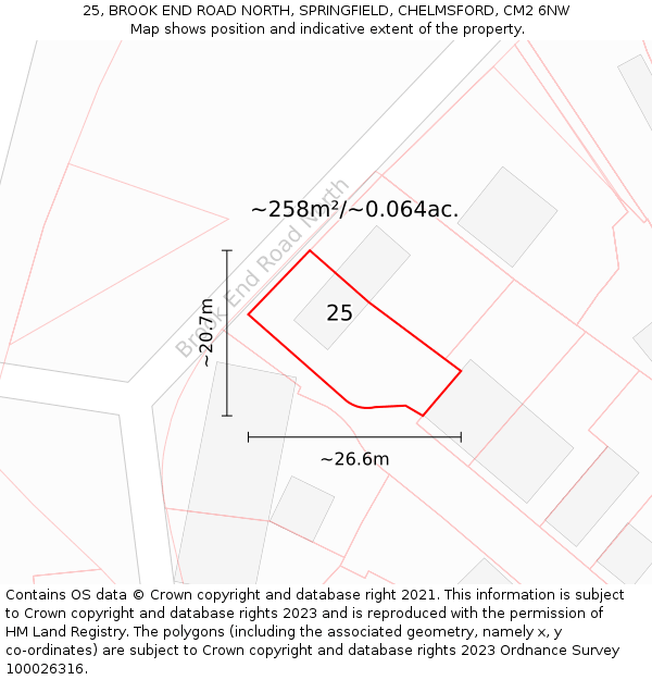 25, BROOK END ROAD NORTH, SPRINGFIELD, CHELMSFORD, CM2 6NW: Plot and title map
