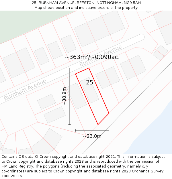 25, BURNHAM AVENUE, BEESTON, NOTTINGHAM, NG9 5AH: Plot and title map