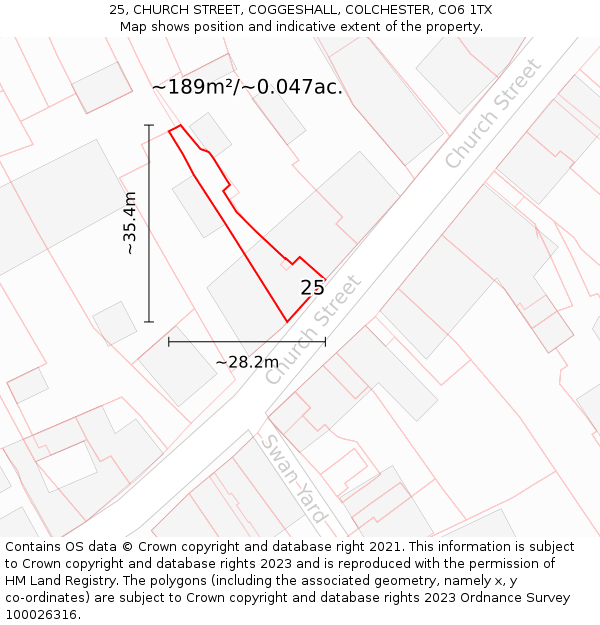 25, CHURCH STREET, COGGESHALL, COLCHESTER, CO6 1TX: Plot and title map