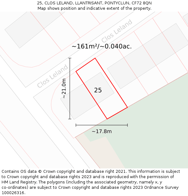 25, CLOS LELAND, LLANTRISANT, PONTYCLUN, CF72 8QN: Plot and title map