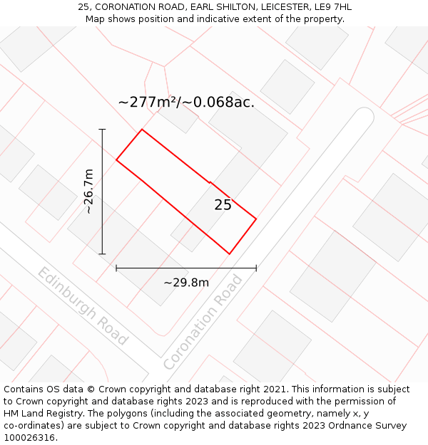 25, CORONATION ROAD, EARL SHILTON, LEICESTER, LE9 7HL: Plot and title map