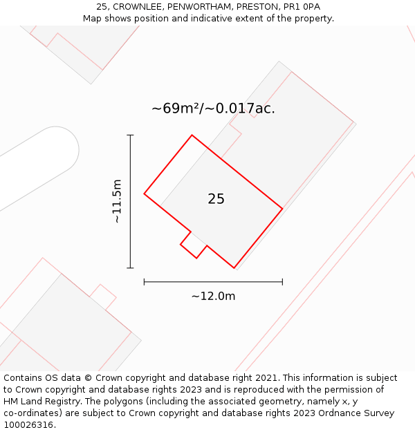 25, CROWNLEE, PENWORTHAM, PRESTON, PR1 0PA: Plot and title map