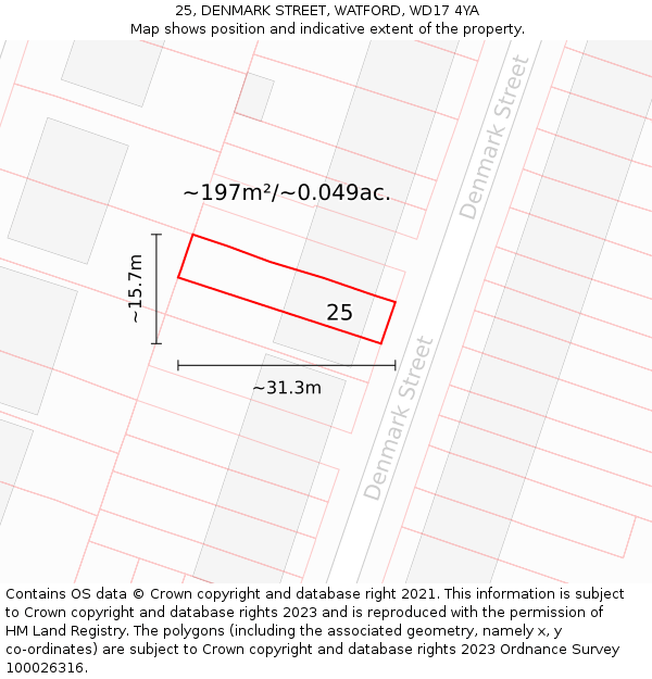 25, DENMARK STREET, WATFORD, WD17 4YA: Plot and title map