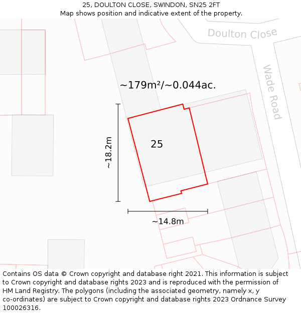 25, DOULTON CLOSE, SWINDON, SN25 2FT: Plot and title map