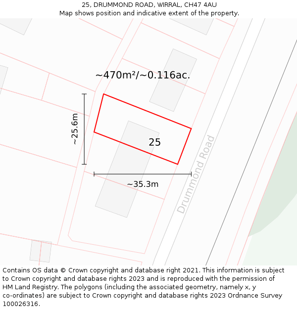 25, DRUMMOND ROAD, WIRRAL, CH47 4AU: Plot and title map