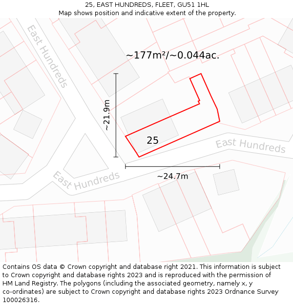 25, EAST HUNDREDS, FLEET, GU51 1HL: Plot and title map