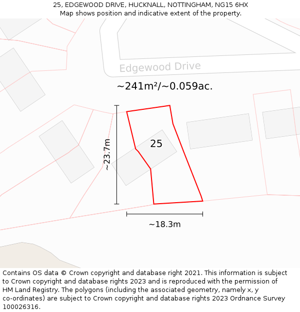 25, EDGEWOOD DRIVE, HUCKNALL, NOTTINGHAM, NG15 6HX: Plot and title map