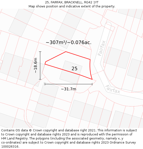 25, FAIRFAX, BRACKNELL, RG42 1YT: Plot and title map