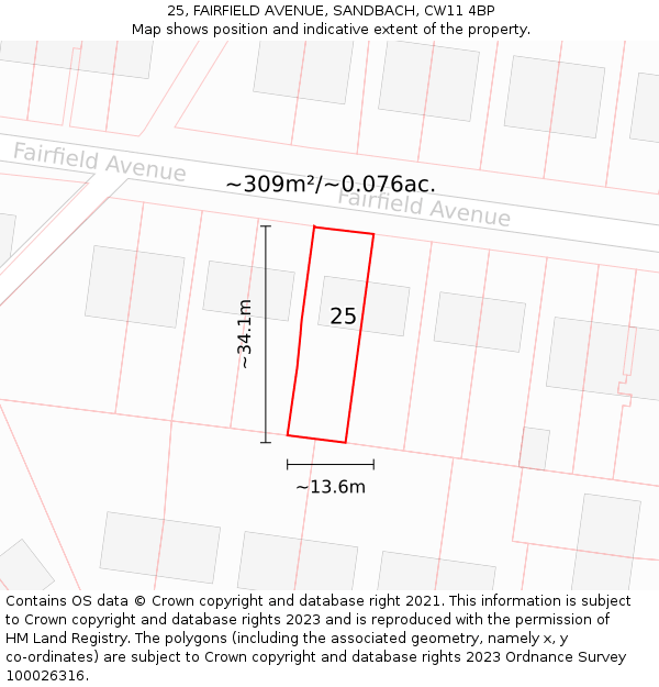 25, FAIRFIELD AVENUE, SANDBACH, CW11 4BP: Plot and title map