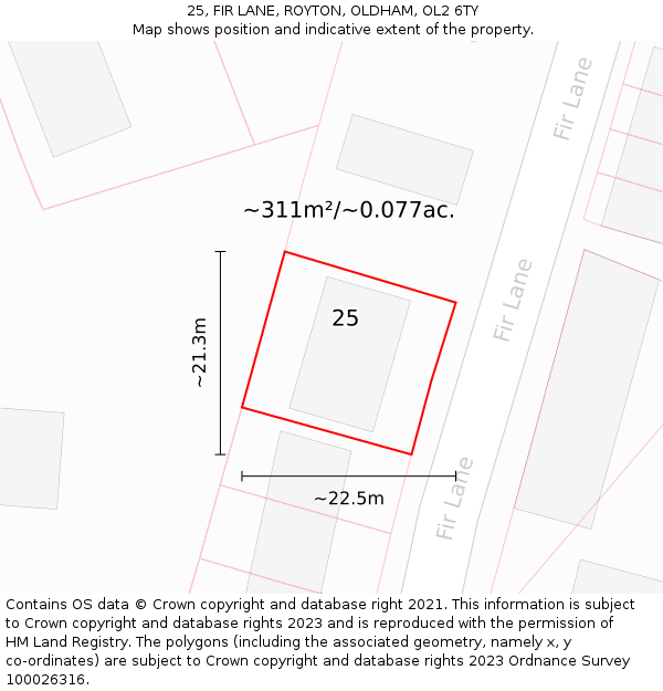 25, FIR LANE, ROYTON, OLDHAM, OL2 6TY: Plot and title map