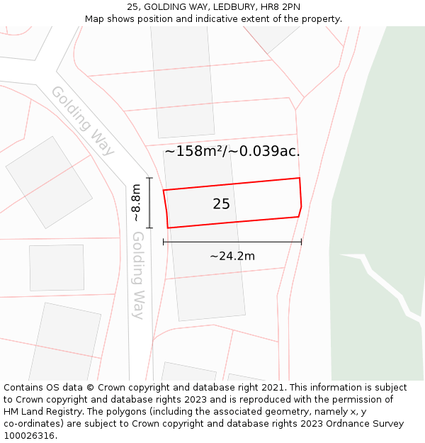 25, GOLDING WAY, LEDBURY, HR8 2PN: Plot and title map