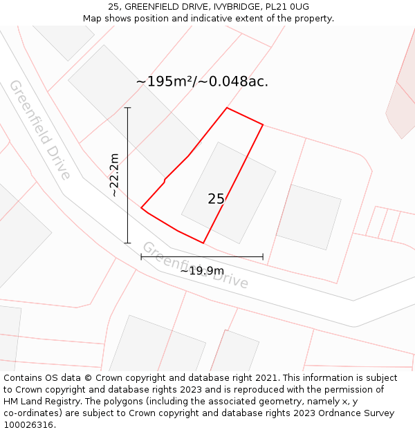 25, GREENFIELD DRIVE, IVYBRIDGE, PL21 0UG: Plot and title map